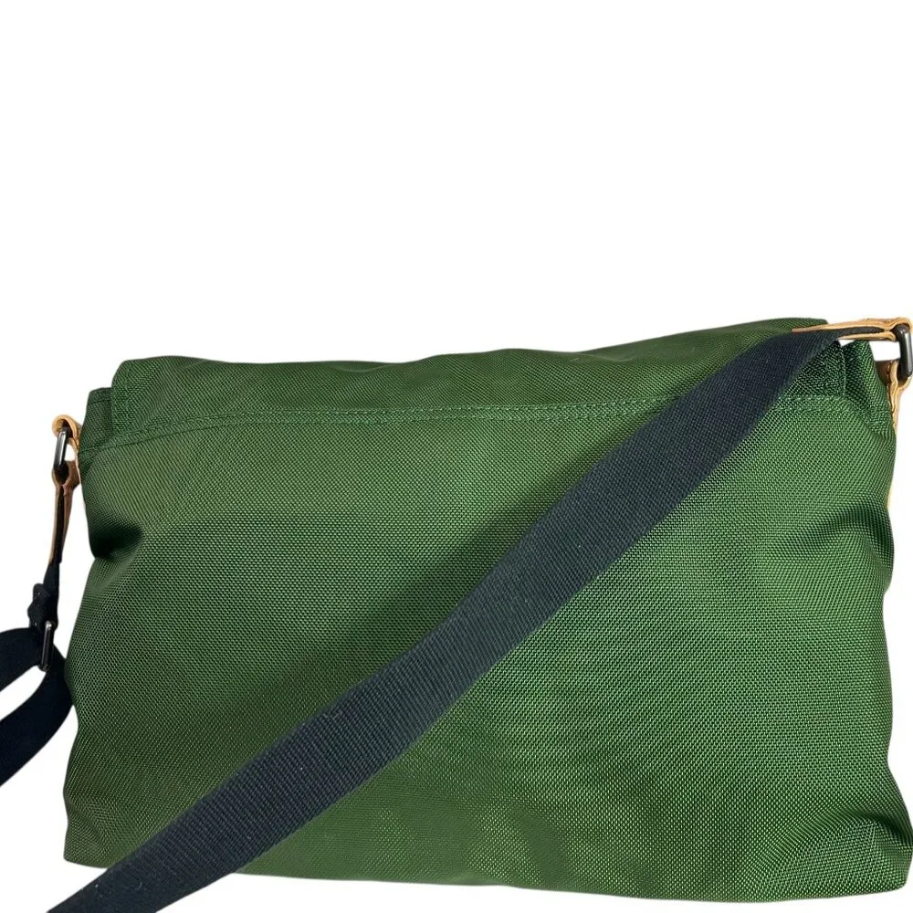 Fossil Large Forest Green Nylon Messenger Laptop Bag Leather Trim Large